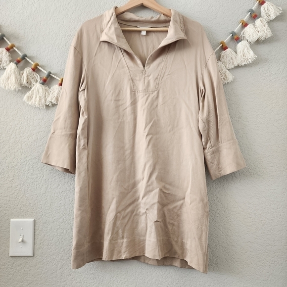 COS Lyocell Aline Zip Half Sleeve Beige Shirtdress Minimalist Boho Neutral 6 - Picture 1 of 11